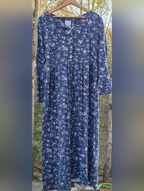90s Laura Ashley Blue and White Floral loose fitting empire waist dress